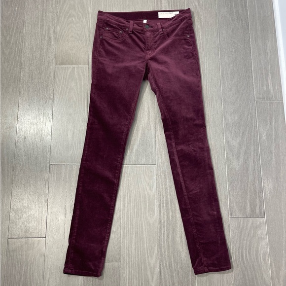 rag & bone Skinny Jeans in Burgundy Velvet Size 26 Revolve Vamp Low Rise Y2K - Picture 14 of 16